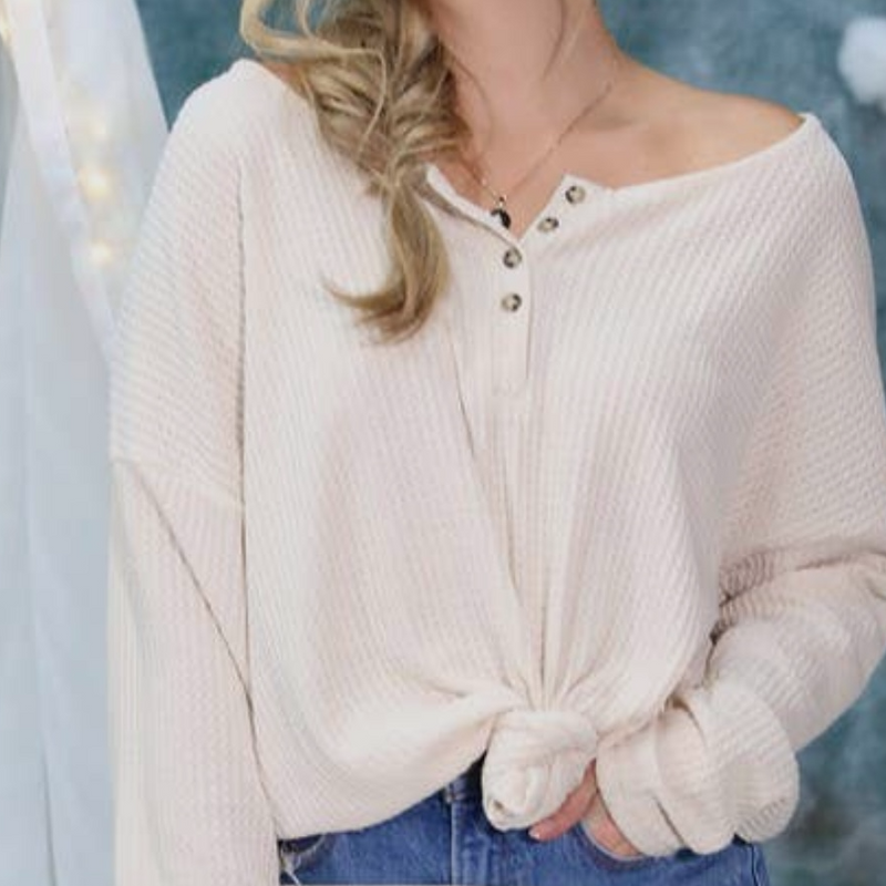 Round Neck Waffle Knit Top